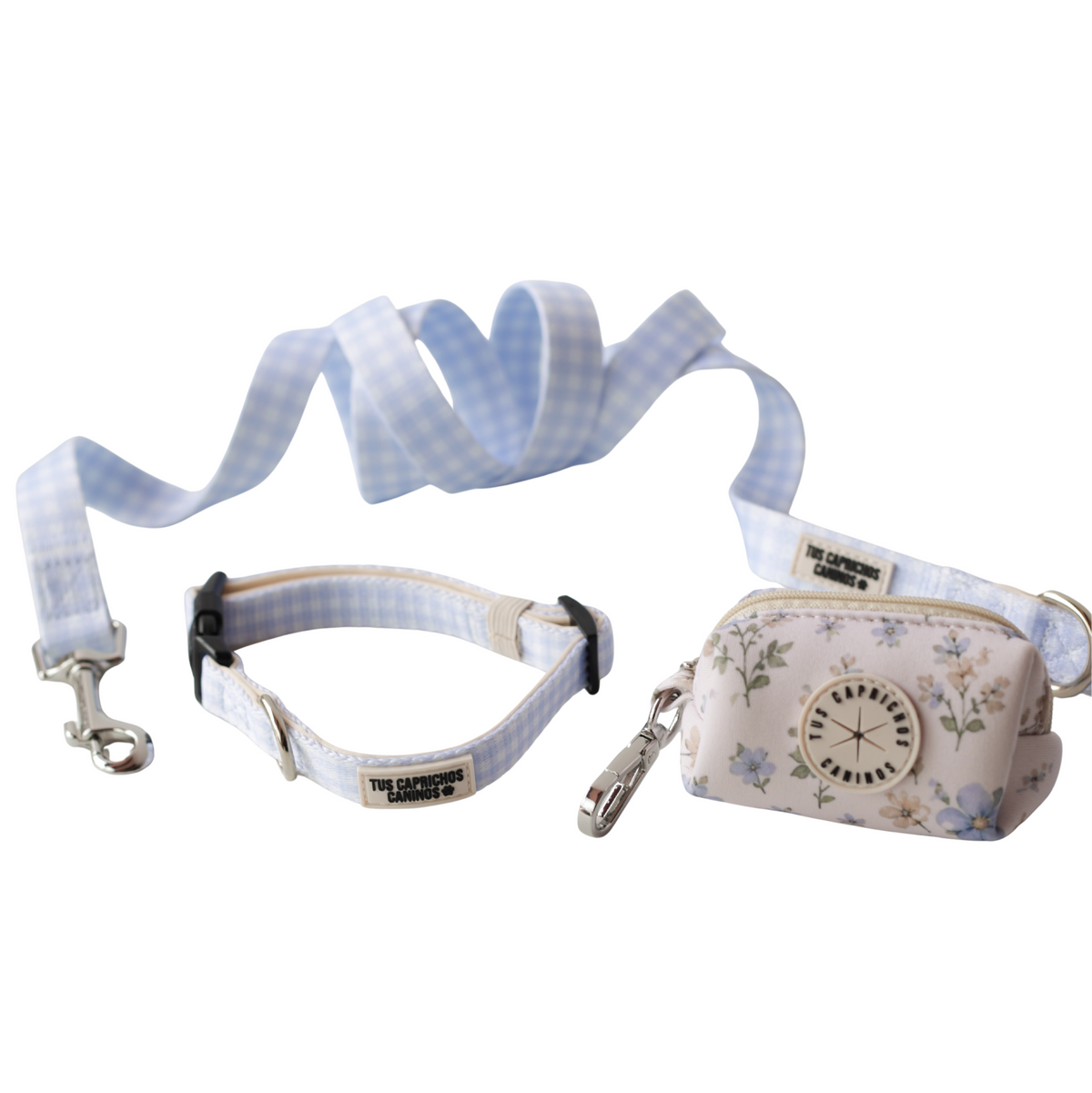 Pack collar + correa + porta bolsas VICHY BERRY